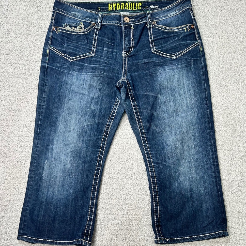 Hydraulic Bailey Cropped Jeans 18W Blue Y2K Thick Stitch Capri Denim McBling